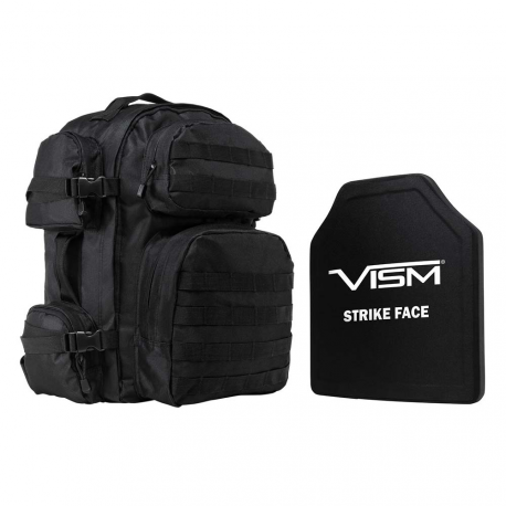 TACTICAL BACKPACK WITH 10"x12" LEVEL III+ SHOOTERS CUT PE HARD BALLISTIC PLATE/ BLACK