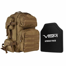 TACTICAL BACKPACK WITH 10"x12" LEVEL III+ SHOOTERS CUT PE HARD BALLISTIC PLATE/ TAN