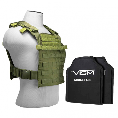 FAST PLATE CARRIER WITH 10"x12" LEVEL IIIA SHOOTER'S CUT 2X SOFT BALLISTIC PANELS/ GREEN