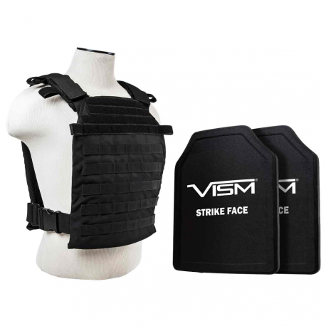 FAST PLATE CARRIER WITH 10"X12' LEVEL III+ PE SHOOTER'S CUT 2X HARD BALLISTIC PLATES/ BLACK
