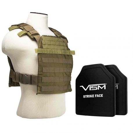 FAST PLATE CARRIER WITH 10"X12' LEVEL III+ PE SHOOTER'S CUT 2X HARD BALLISTIC PLATES/ TAN