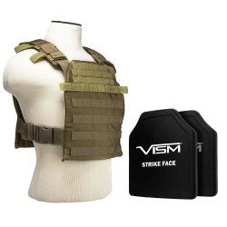 LARGER FAST PLATE CARRIER WITH 11"X14' LEVEL III+ PE SHOOTER'S CUT 2X HARD BALLISTIC PLATES/ TAN