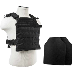 FAST PLATE CARRIER WITH 10"X12' LEVEL IIIA SHOOTER'S CUT 2X HARD BALLISTIC PLATES/ BLACK