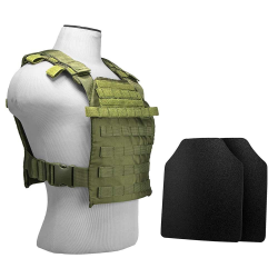 FAST PLATE CARRIER WITH 10"X12' LEVEL IIIA SHOOTER'S CUT 2X HARD BALLISTIC PLATES/ GREEN
