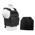 PLATE CARRIER VEST WITH 10"X12' LEVEL IIIA SHOOTERS CUT 2X HARD BALLISTIC PANELS/ BLACK