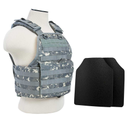 PLATE CARRIER VEST WITH 10"X12' LEVEL IIIA SHOOTERS CUT 2X HARD BALLISTIC PANELS/ DIGITAL CAMO