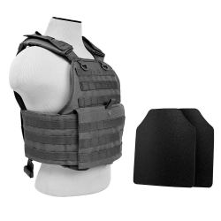 PLATE CARRIER VEST WITH 10"X12' LEVEL IIIA SHOOTERS CUT 2X HARD BALLISTIC PANELS/ URBAN GRAY