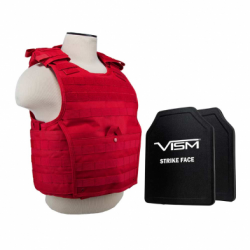 Expert Plate Carrier Vest (Med-2xl) With 10"X12' Level Iii+ Pe Shooters Cut 2x Hard Ballistic Plates/ MED-2XL/ Red