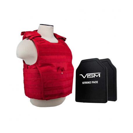 Expert Plate Carrier Vest (Med-2xl) With 10"X12' Level Iii+ Pe Shooters Cut 2x Hard Ballistic Plates/ MED-2XL/ Red