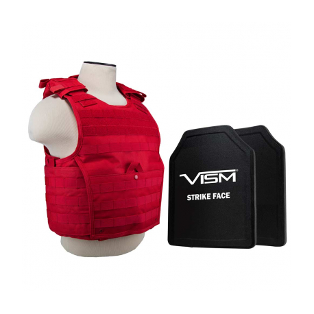 Expert Plate Carrier Vest With 11"X14' Level Iii+ Shooters Cut 2x Hard Ballistic Plates/ Red