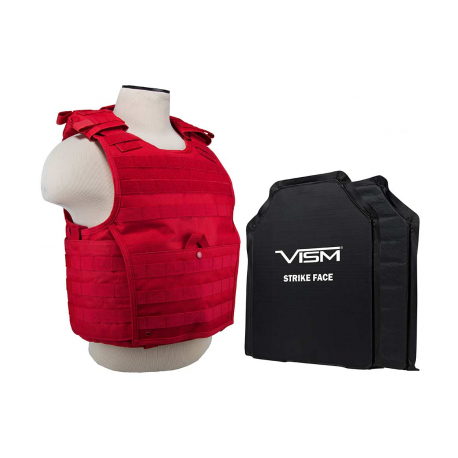 Expert Plate Carrier Vest With 11"X14' Level Iiia Shooters Cut 2x Soft Ballistic Panels/ Red