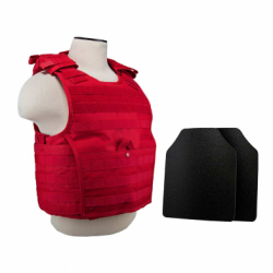 Expert Plate Carrier Vest (Med-2xl) With 10"X12' Level Iiia Shooters Cut 2x Hard Ballistic Panels/ MED-2XL/ Red