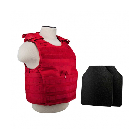 Expert Plate Carrier Vest (Med-2xl) With 10"X12' Level Iiia Shooters Cut 2x Hard Ballistic Panels/ MED-2XL/ Red